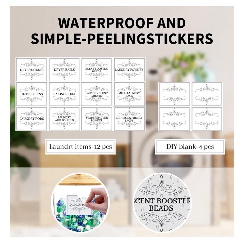 16 Waterproof Decorative Laundry Stickers Set